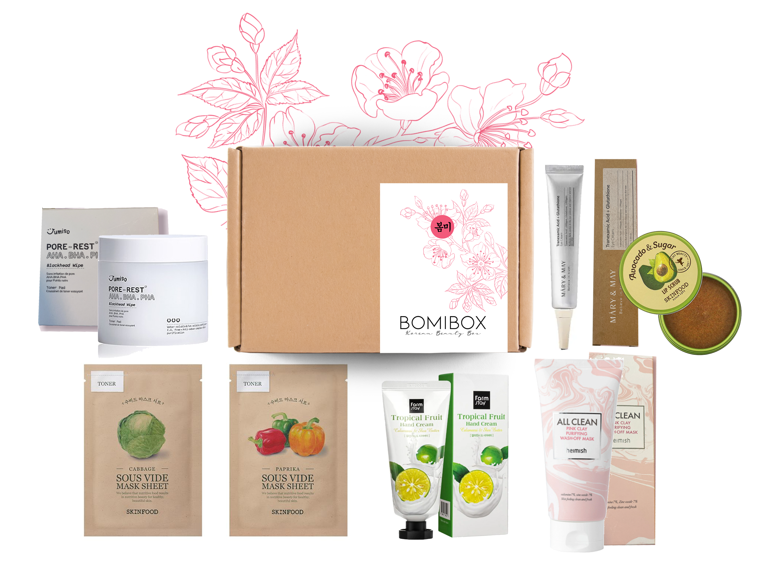 Past Boxes-Bomibox Spring Is In The Air - Korean Beauty Box Monthly Korean Skincare Subscription
